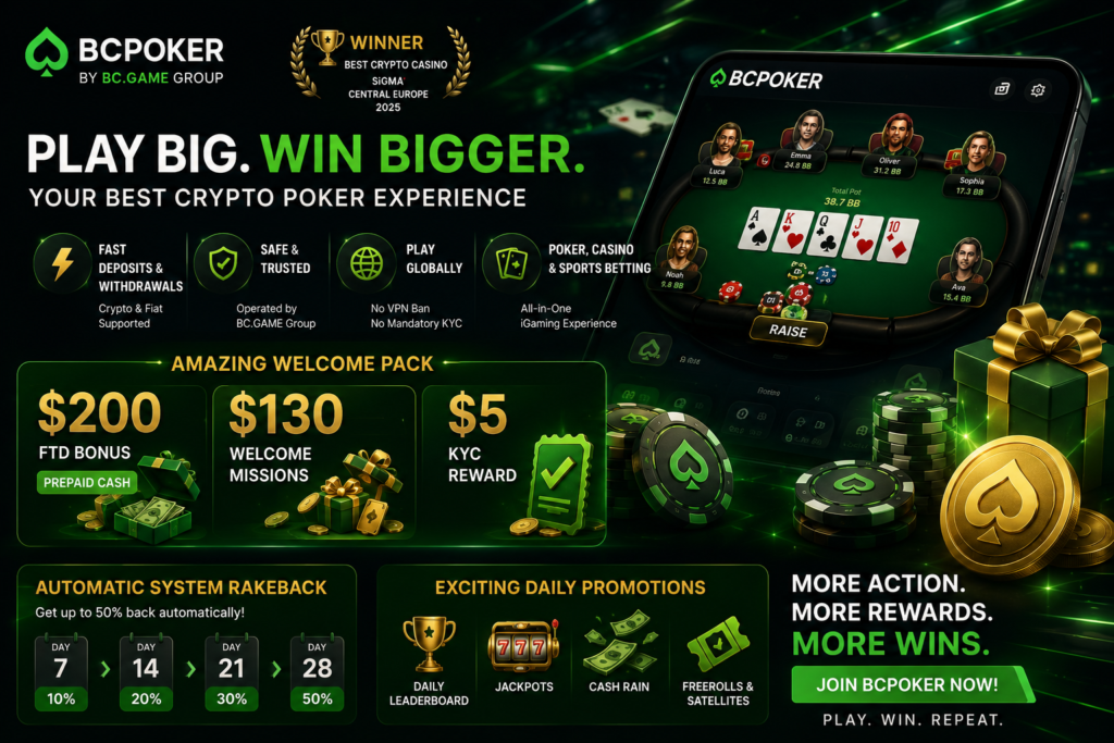 BCPoker exclusive $800 monthly freeroll password entry