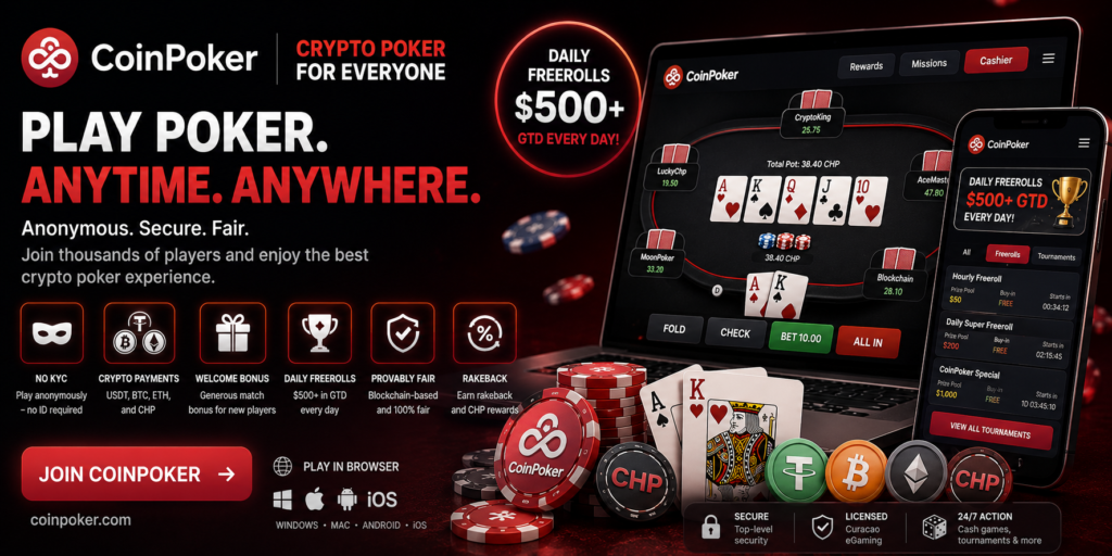 CoinPoker review 2026 no KYC crypto poker bonus